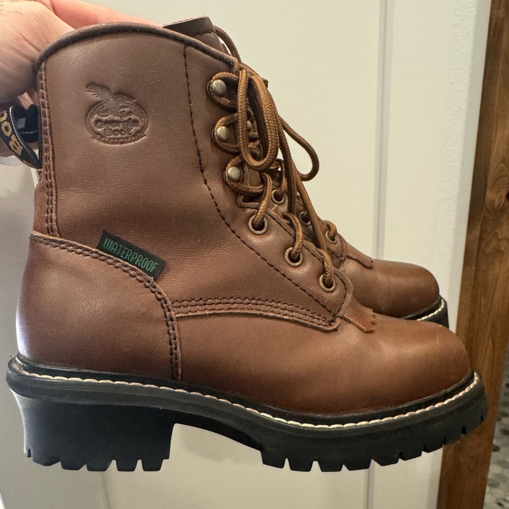 Georgia brown leather boots youth size 3, new